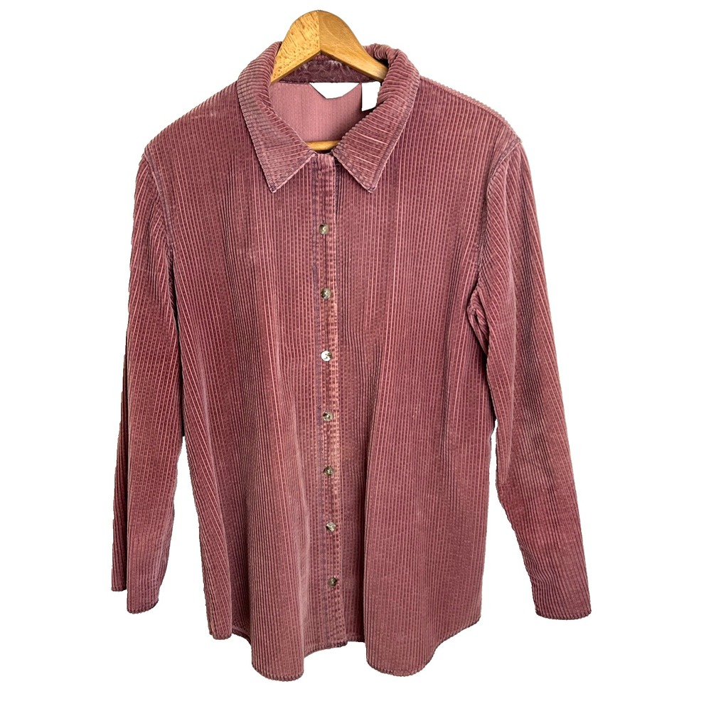 J. Jill Corduroy Light Jacket Size Medium Velvet Trim Pink Mauve Shacket Duster